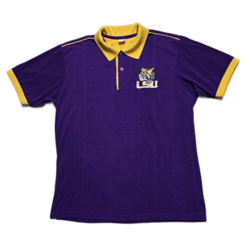Vintage 1990s LSU Tigers Polo Shirt Embroidered Mens‎ Large Purple Gold
